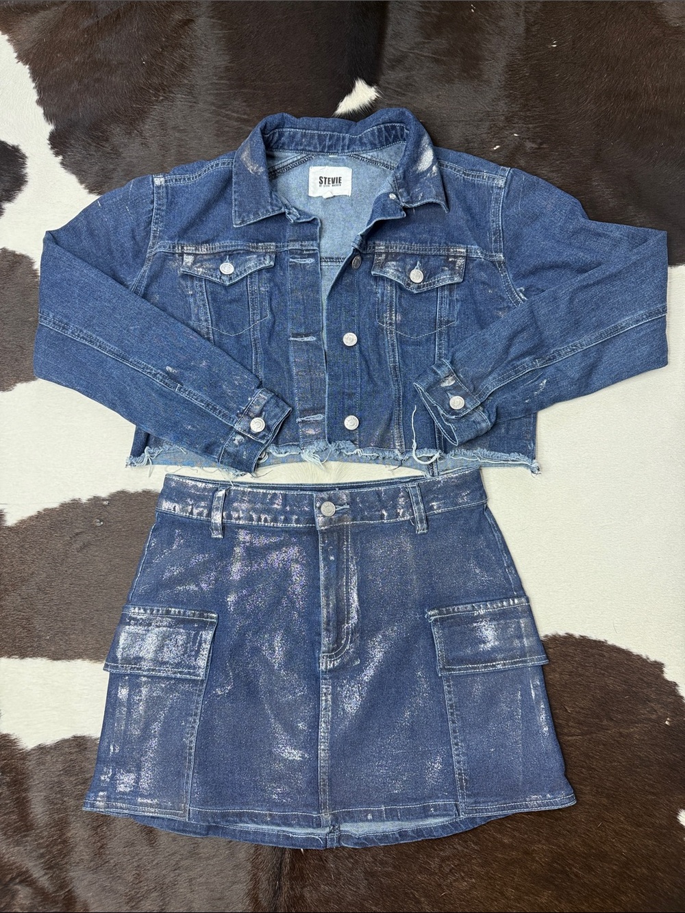 Steve Madden Stevie Shimmer Denim Skirt Set - Blue